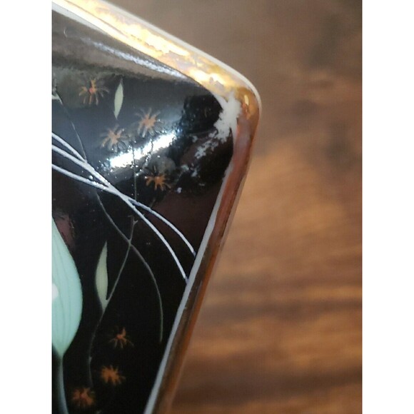 Vintage Ceramic Tabby Cat Trinket Box Square Painted Floral Made In Japan Kitten - Picture 7 of 7